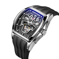 Reef Tiger RGA3061-LEO Luxury Mens Skeleton Tonneau Automatic Mechanical Watch For Men - 50M Waterproof Super Luminous Watch