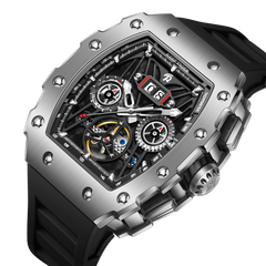 REEF TIGER Aurora RGA3009 Tonneau Automatic Mechanical Watch for Men - Multifunctional Date Luminous Waterproof Flywheel Watch