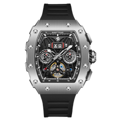 REEF TIGER Aurora RGA3009 Tonneau Automatic Mechanical Watch for Men - Multifunctional Date Luminous Waterproof Flywheel Watch