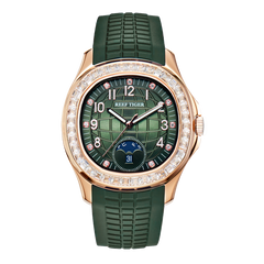 Reef Tiger RGA1805 39mm Square Automatic Mechanical Green Dial Watch - 50M Waterproof Multi Dial Week,Date Diamonds Bezel