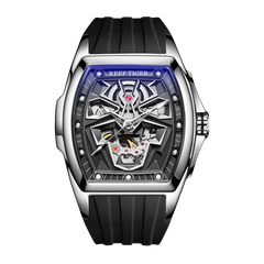 Reef Tiger RGA3061-LEO Luxury Mens Skeleton Tonneau Automatic Mechanical Watch For Men - 50M Waterproof Super Luminous Watch