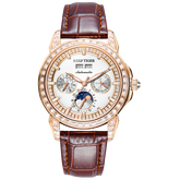 Luxury Rose Gold & Zirconia Bezel Multifunctional Mechanical Moon Phase Automatic Men Watches - Reef Tiger RGA1988