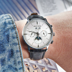 Men's Automatic Mechanical Multifunctional Day/Date Moon phase Chrono Watch - REEF TIGER RGA8218 Dress Watch