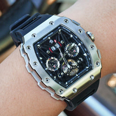 REEF TIGER Aurora RGA3009 Tonneau Automatic Mechanical Watch for Men - Multifunctional Date Luminous Waterproof Flywheel Watch