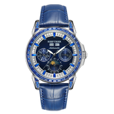 Affordable Luxury Blue Zirconia Bezel & Dial Men Moon Phase Dress Watch - Reef Tiger Classics RGA1988