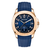 Reef Tiger RGA1805 Luxury Mens Rose Gold Square Multifunction Automatic Watch - 39mm Blue Dial & Rose Gold Case Watch
