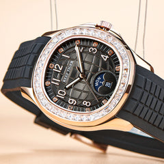 RGA1805 Black Dial 39mm & Rose Gold Sqaure Automatic Watch - Inlay cubic zirconia Multi-Dial Week Date Watch