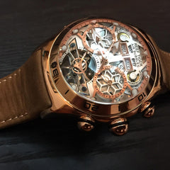 Rose Gold Reef Tiger Aurora RGA703 Men's Automatic Watch with Mechanical Movement and Skeleton Dial
