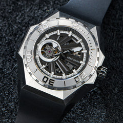 Reef Tiger Black Shark RGA6903-S 43mm Luxury Dive Skeleton Watch - NH70A Automatic Mechanical Movement Watches For Men