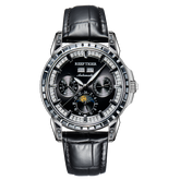 Reef Tiger RGA1988 Watch - Men's Luxury Black Zirconia Bezel & Dial Multifunction Moon Phase Automatic Mechanical Watch