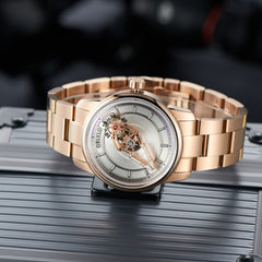 OBLVLO JM Space Black Spaceship Dial Automatic Rose Gold Case Dress Watches for Men