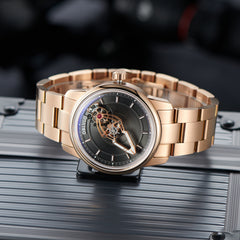 Cool Rose Gold Case and Spaceship Hand Dial, 50m Waterproof - OBLVLO JM Space Automatic Dress Watch for Men