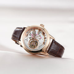 Best Affordable Rose Gold Zirconia Automatic White Dial Dress Tourbillon Style Watches For Men - OBLVLO VMQ