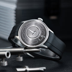 OBLVLO BLM-UFO 41MM Unique UFO-Shaped Automatic Watch with Luminous Silicone Strap And Steel Bracelet Mechanical Watch