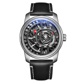 OBLVLO JM ROTOR 42mm Black Carbon Fiber Unique Skeleton Engine Style Dial Watch - Miyota 8215 Jump Hour Automatic Watch