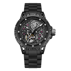 Affordable Cool OBLVLO LMS Luxury Automatic Black PVD Watches - Rubber/Leather Strap Watch for Men