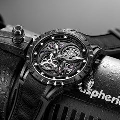 Affordable Cool OBLVLO LMS Luxury Automatic Black PVD Watches - Rubber/Leather Strap Watch for Men