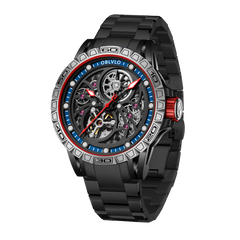 OBLVLO LMS Affordable Luxury Skeleton Watches for Men - Automatic Watch with Mechanical Movement and Skeleton Dial