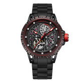 Cool OBLVLO LMS Black PVD Sport Watches for Men - Leather Band Waterproof Automatic Wristwatch