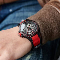 OBLVLO LMS Unique Skeleton Watches for Men - Black PVD Waterproof Sports Automatic Watch