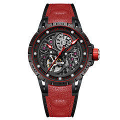 OBLVLO LMS Unique Skeleton Watches for Men - Black PVD Waterproof Sports Automatic Watch