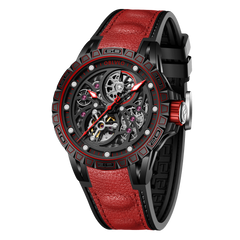OBLVLO LMS Unique Skeleton Watches for Men - Black PVD Waterproof Sports Automatic Watch