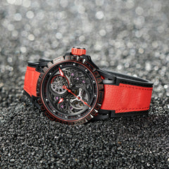 OBLVLO LMS Unique Skeleton Watches for Men - Black PVD Waterproof Sports Automatic Watch