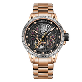 OBLVLO LMS Affordable Luxury Rose Gold Skeleton Mechanical Watches -  Fashion Mens Rubber/Leather Strap Waterproof Watch