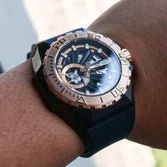 Reef Tiger RGA6903-S Rose Gold 43mm 100M Diving Skeleton Watches - NH36A Movement Mens Automatic Watch