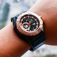 Reef Tiger RGA6903-S Rose Gold 43mm 100M Diving Skeleton Watches - NH36A Movement Mens Automatic Watch