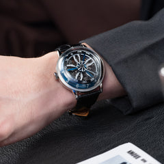 OBLVLO SCM-SK Unique Blue Supercar Alloy Wheels Dial Automatic 42mm Watch - Cool Waterproof Watches for men