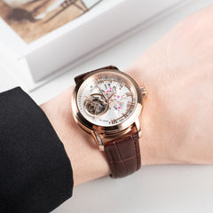 Best Affordable Rose Gold Zirconia Automatic White Dial Dress Tourbillon Style Watches For Men - OBLVLO VMQ