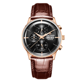 Affordable Luxury Black & Multifunction Three Eyes Subdial Automatic Mechanical Watch - Reef Tiger RGA1699 Rose Gold Watch