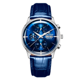 Luxury Mens Automatic Mechanical Blue Dial Dress Watch - Reef Tiger RGA1699 Multifunction Three Eyes Subdial