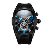 Reef Tiger Aurora Tank II RGA3069 Mens Automatic Self Winding Mechanical Skeleton Black Dial/Rubber Wrist Watch