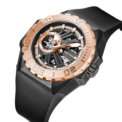 Reef Tiger RGA6903-S Rose Gold 43mm 100M Diving Skeleton Watches - NH36A Movement Mens Automatic Watch