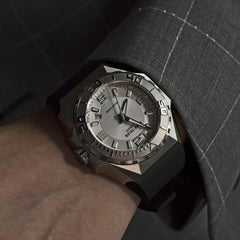 Reef Tiger RGA6903 Mens Military Automatic Mechanical Watches - Blue Silver Dial & 200M Waterproof