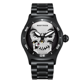All Black Reef Tiger RGA70S7 Mens Luxury Bubble Sapphire Skeleton Automatic Skull Watch