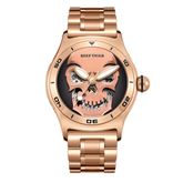 Reef Tige Aurora RGA70S7 Rose Gold Skull Skeleton Automatic Steel/Leather Strap Watch For Men