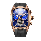 Reef Tiger Aurora Tank II RGA3069 Rose Gold Mens Automatic Mechanical Skeleton Blue Dial Watch