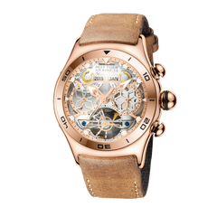 Rose Gold Reef Tiger Aurora RGA703 Men's Automatic Watch with Mechanical Movement and Skeleton Dial