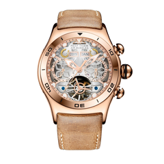 Rose Gold Reef Tiger Aurora RGA703 Men's Automatic Watch with Mechanical Movement and Skeleton Dial