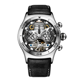 Reef Tiger Aurora RGA703 Men's Automatic Skeleton Unique Watch Genuine Leather Band with self Winding Mechanical Movement