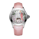 Women's Casual Style Skeleton Mechanical Watch - Diamond Citron Crested Cockatoo Dial Watch - Reef Tiger Aurora Parrots RGA7015