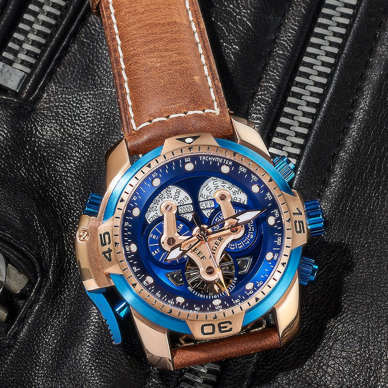Reef Tiger Aurora RGA3503 Men's Automatic Mechanical Rose Gold Wristwatch - ST25 Automatic Movement Fashion Casual Sports Watch