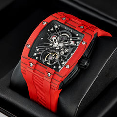 OBLVLO EM-ST Best Luxury Red Carbon Fiber Automatic Skeleton Sport Cool Watches for Men