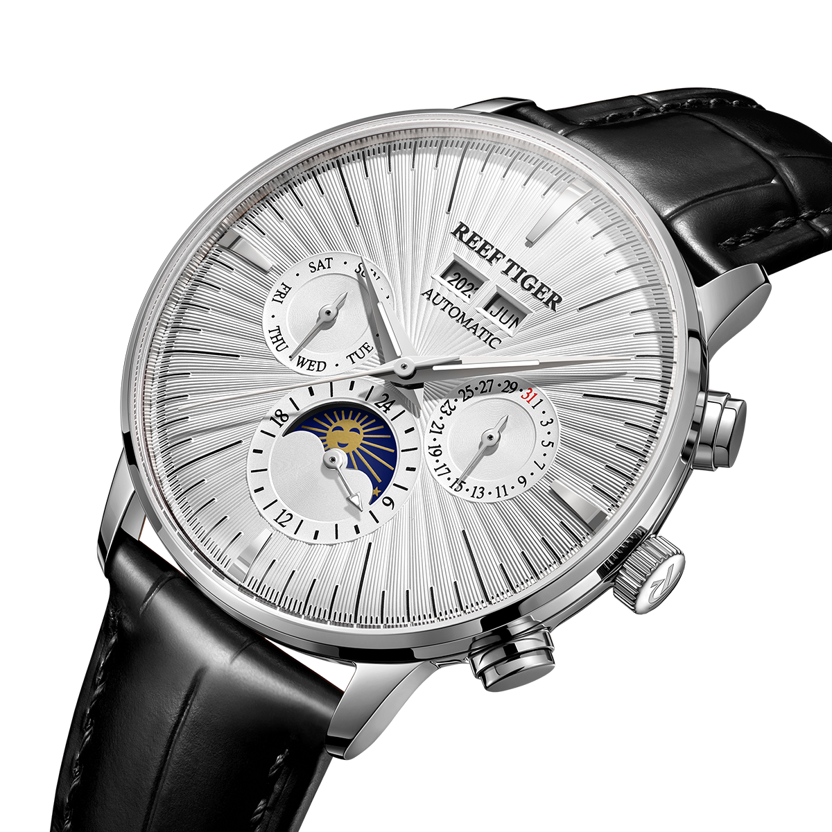 Men's Automatic Mechanical Multifunctional Day/Date Moon phase Chrono Watch - REEF TIGER RGA8218 Dress Watch