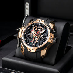 Reef Tiger Aurora Concept 2 RGA3591 Skeleton Automatic Self-Winding Waterproof Watches for Men - Rose Gold Stainless Steel Case/Strap