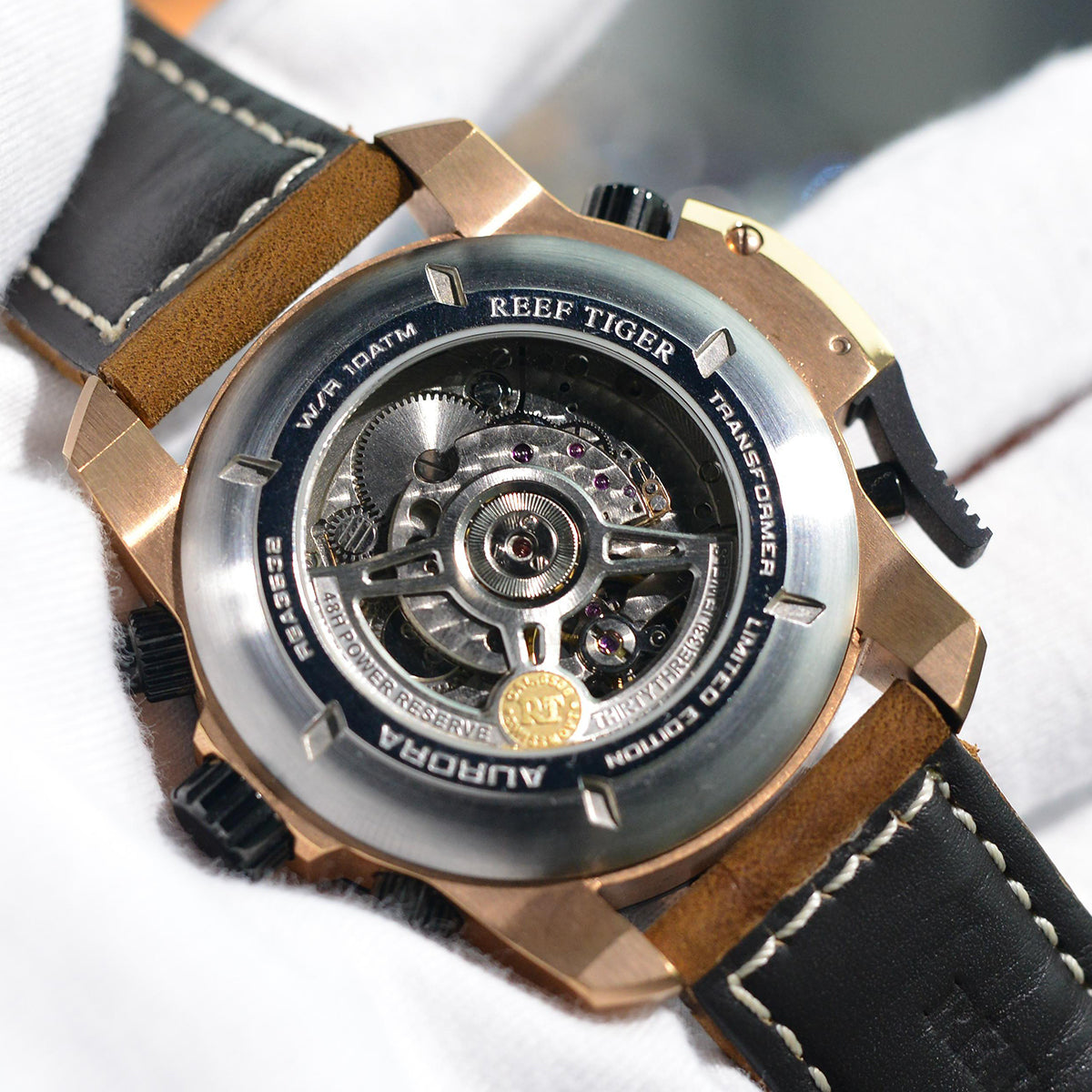 Reef Tiger Aurora RGA3532 Men's Automatic Mechanical Watch - Rose Gold Stainless Steel Case/Strap Wristwatch