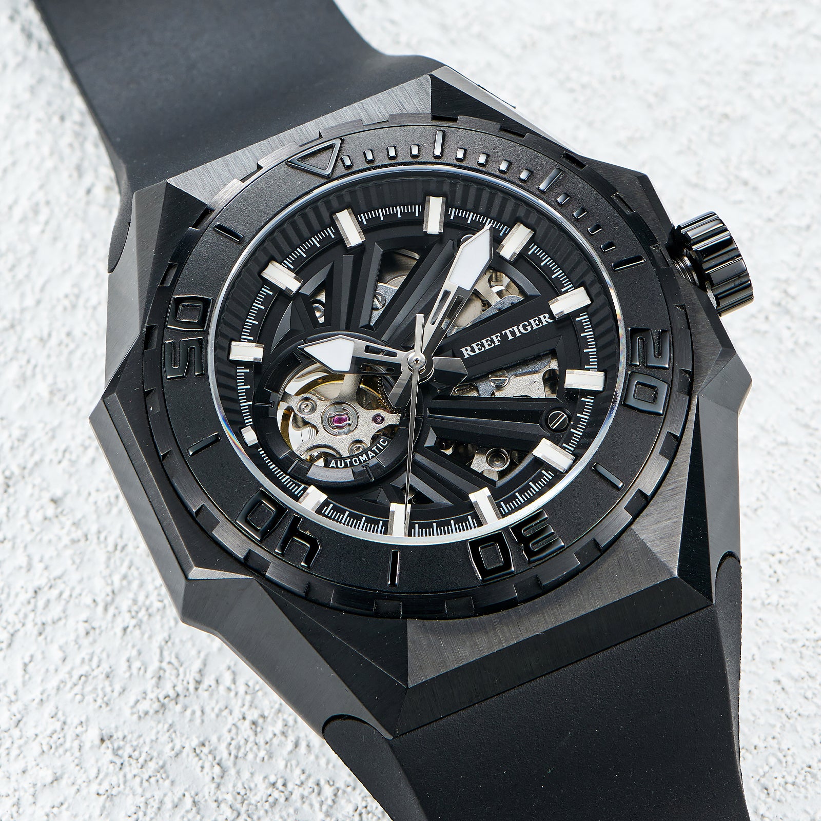 Reef Tiger Black Shark RGA6903-S Diving Automatic Mechanical Watches For Men - Seiko NH70A Automatic Movement Wristwatches